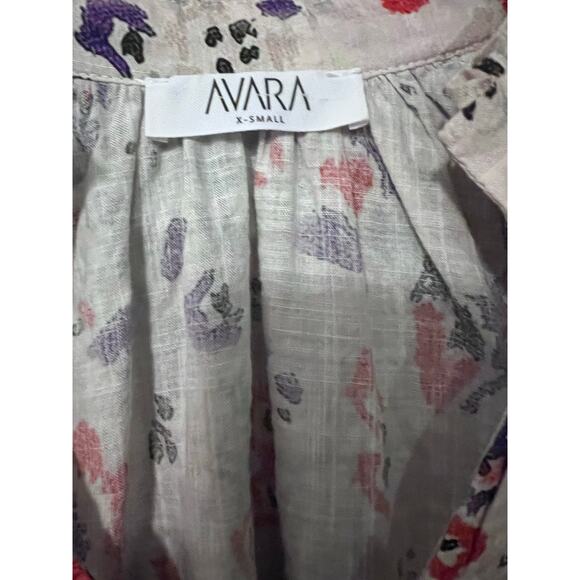 Avara top floral Puff short sleeves size XS Cotton V neck classic - Picture 2 of 9